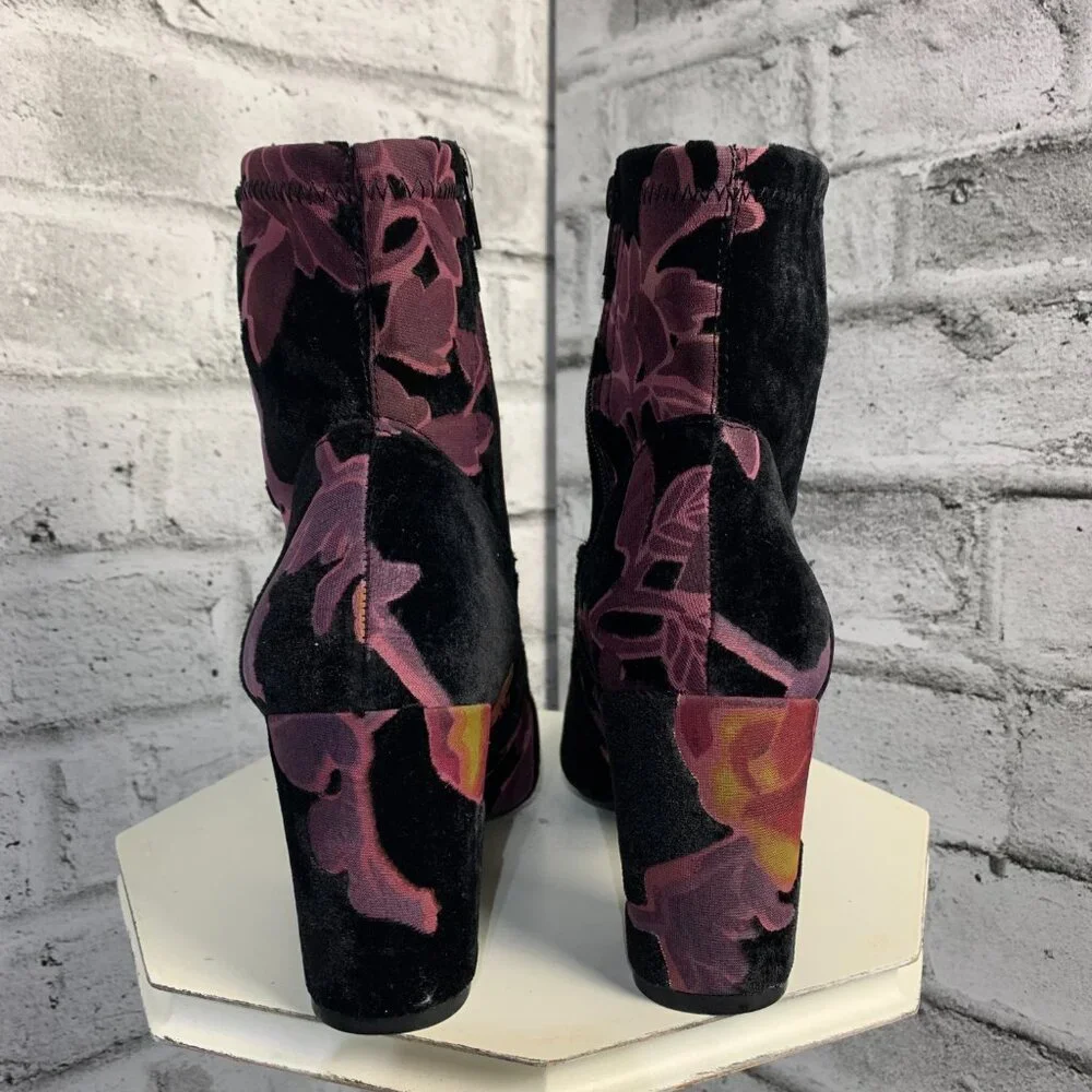 Steve Madden Velvet Floral Pointed Toe Block Heel Whimsigoth Ankle Boots - Picture 6 of 11